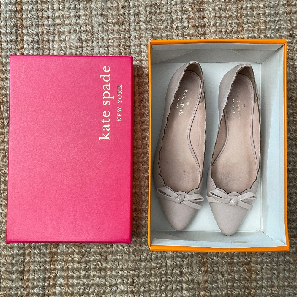 Kate Spade Blush Pink Ballet Flats - Scalloped Leather Point Toe Eleni Flex 8M